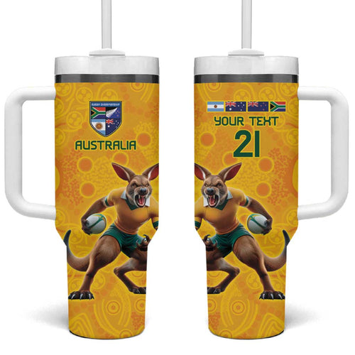 Australia Rugby Custom Tumbler With Handle Glory Be To Wallabies Aboriginal Motif - Aussie Hoodie
