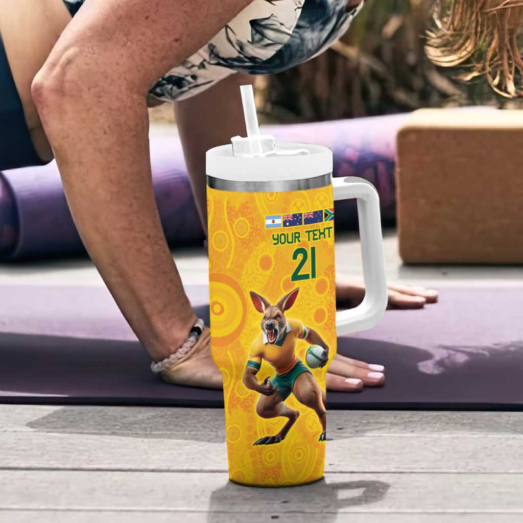 Australia Rugby Custom Tumbler With Handle Glory Be To Wallabies Aboriginal Motif - Aussie Hoodie