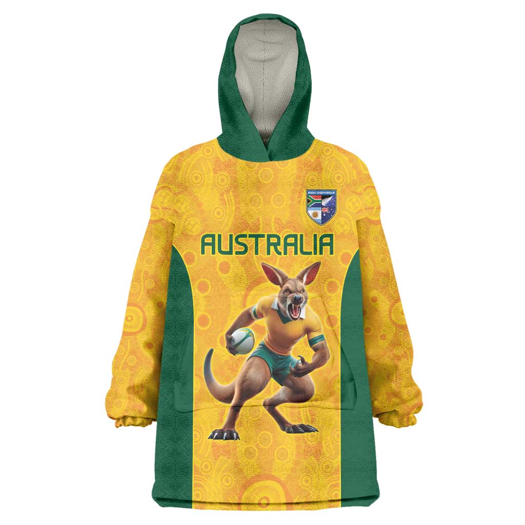 Australia Rugby Custom Wearable Blanket Hoodie Glory Be To Wallabies Aboriginal Motif - Aussie Hoodie