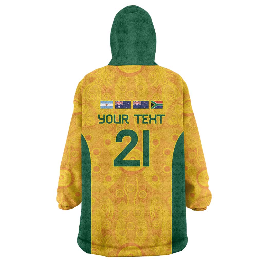 Australia Rugby Custom Wearable Blanket Hoodie Glory Be To Wallabies Aboriginal Motif - Aussie Hoodie