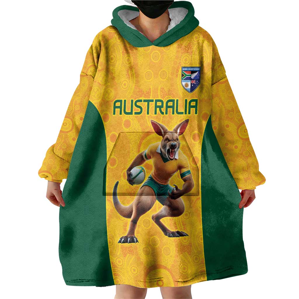 Australia Rugby Custom Wearable Blanket Hoodie Glory Be To Wallabies Aboriginal Motif - Aussie Hoodie