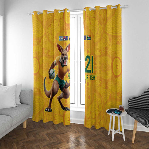 Australia Rugby Custom Window Curtain Glory Be To Wallabies Aboriginal Motif - Aussie Hoodie