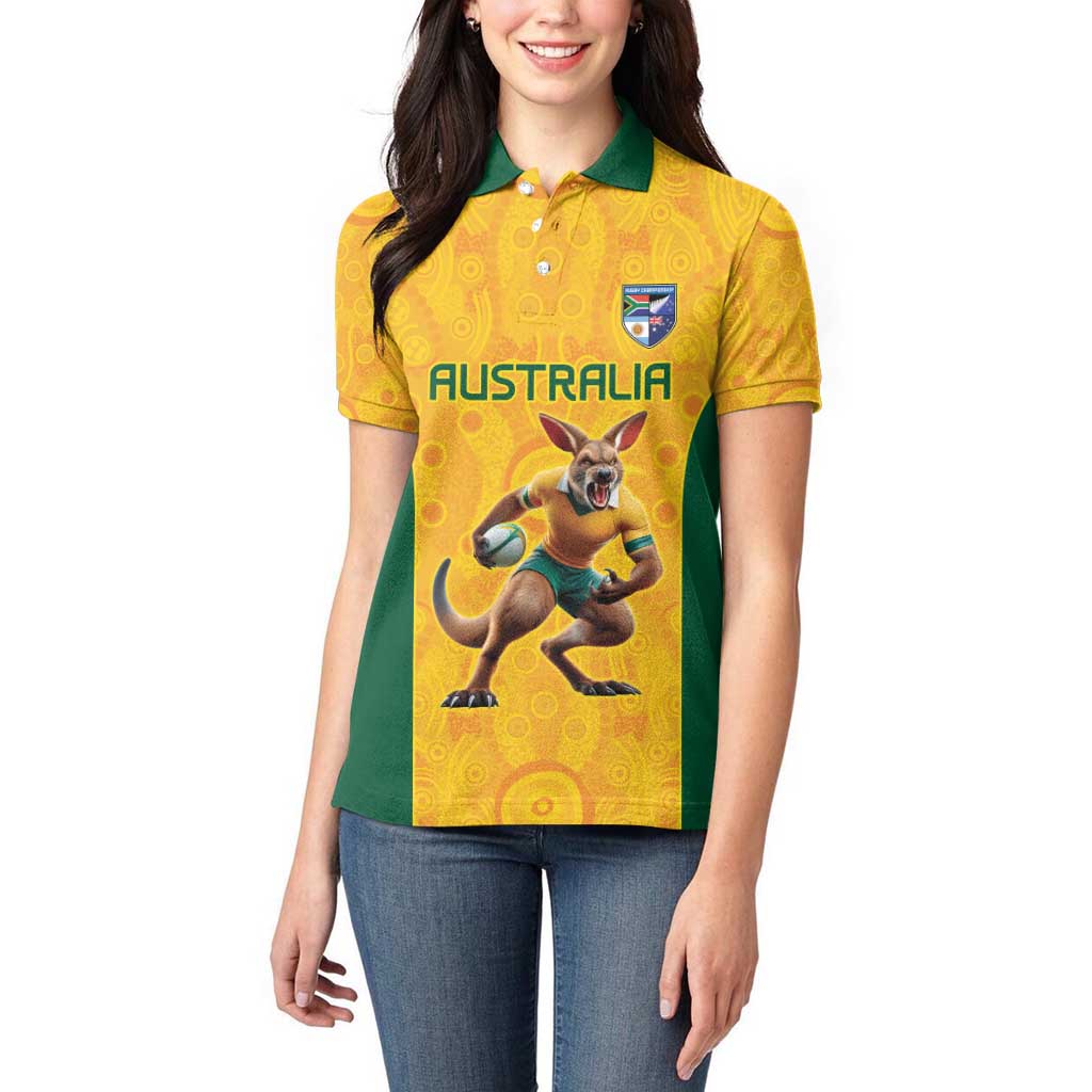 Australia Rugby Custom Women Polo Shirt Glory Be To Wallabies Aboriginal Motif - Aussie Hoodie
