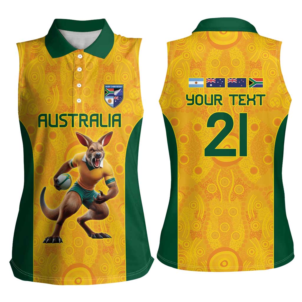 Australia Rugby Custom Women Sleeveless Polo Shirt Glory Be To Wallabies Aboriginal Motif - Aussie Hoodie