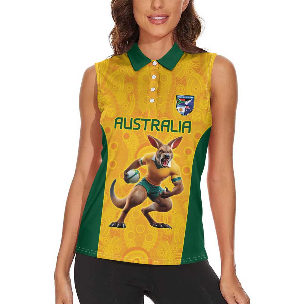 Australia Rugby Custom Women Sleeveless Polo Shirt Glory Be To Wallabies Aboriginal Motif - Aussie Hoodie