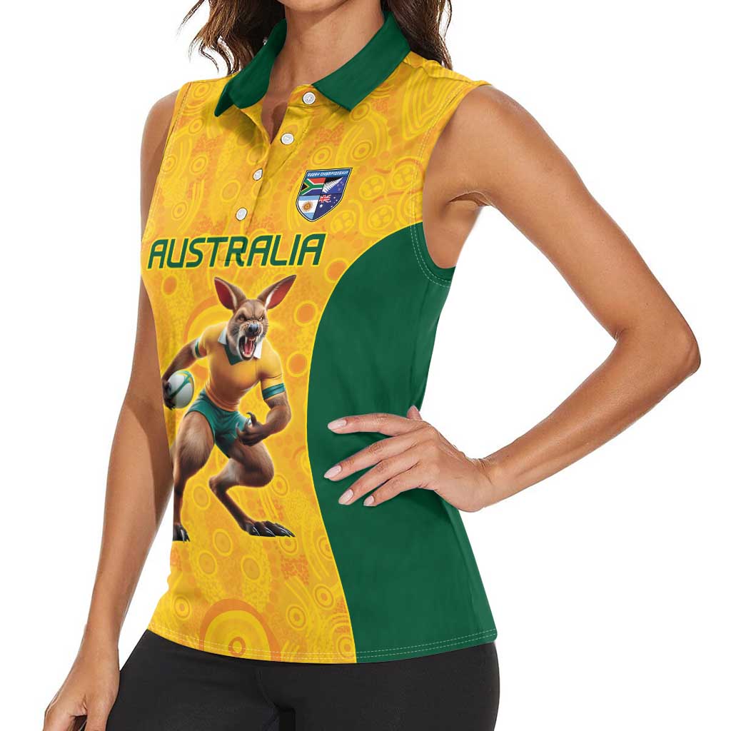 Australia Rugby Custom Women Sleeveless Polo Shirt Glory Be To Wallabies Aboriginal Motif - Aussie Hoodie