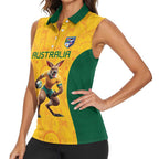 Australia Rugby Custom Women Sleeveless Polo Shirt Glory Be To Wallabies Aboriginal Motif - Aussie Hoodie