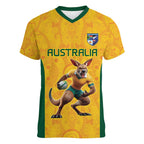 Australia Rugby Custom Women V-Neck T-Shirt Glory Be To Wallabies Aboriginal Motif - Aussie Hoodie
