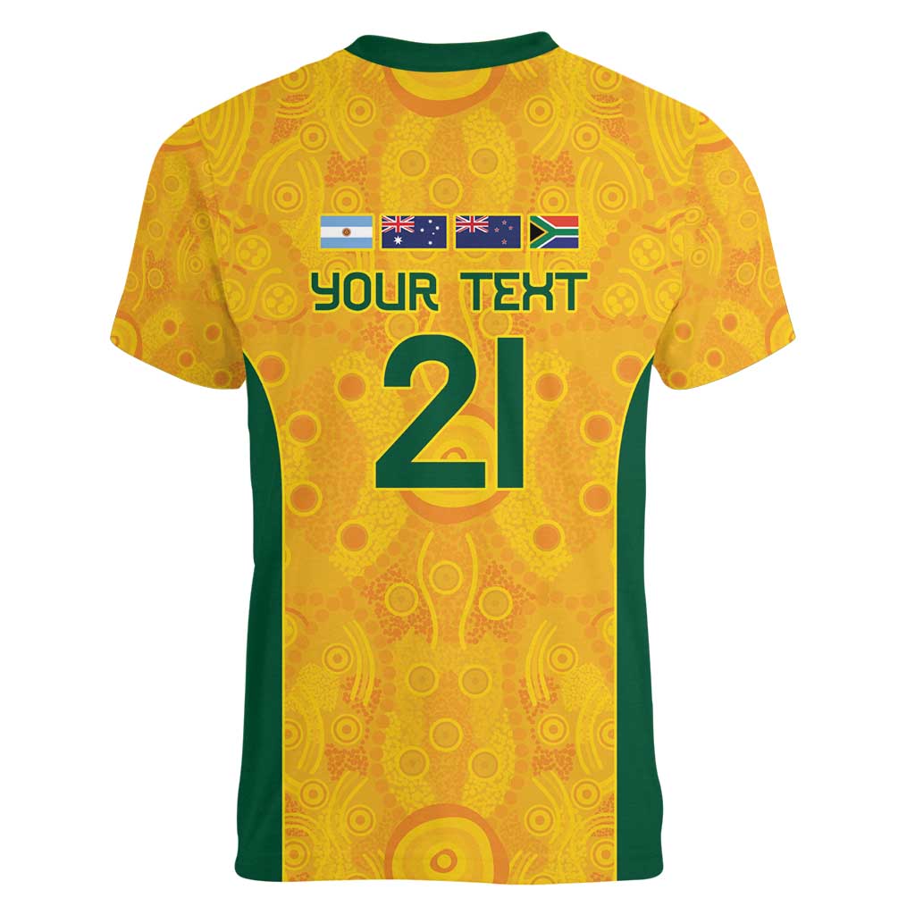 Australia Rugby Custom Women V-Neck T-Shirt Glory Be To Wallabies Aboriginal Motif - Aussie Hoodie