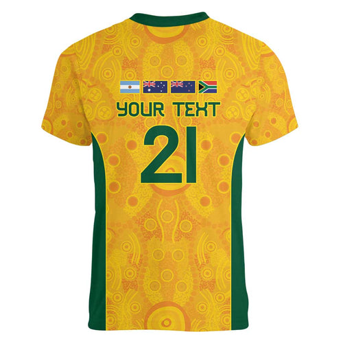 Australia Rugby Custom Women V-Neck T-Shirt Glory Be To Wallabies Aboriginal Motif - Aussie Hoodie