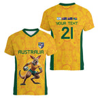 Australia Rugby Custom Women V-Neck T-Shirt Glory Be To Wallabies Aboriginal Motif - Aussie Hoodie