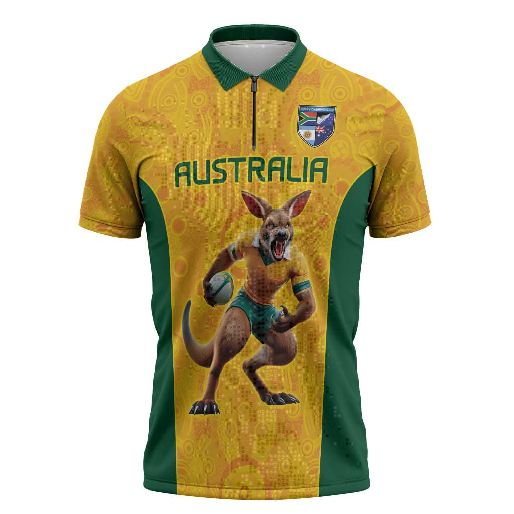 Australia Rugby Custom Zipper Polo Shirt Glory Be To Wallabies Aboriginal Motif - Aussie Hoodie