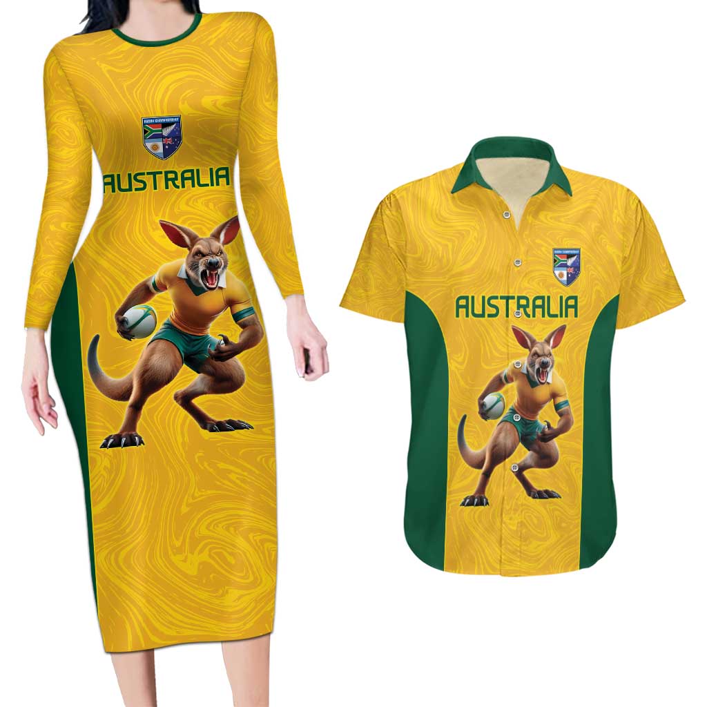 Australia Rugby Custom Couples Matching Long Sleeve Bodycon Dress and Hawaiian Shirt Glory Be To Wallabies Simple Pattern - Aussie Hoodie