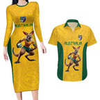 Australia Rugby Custom Couples Matching Long Sleeve Bodycon Dress and Hawaiian Shirt Glory Be To Wallabies Simple Pattern - Aussie Hoodie
