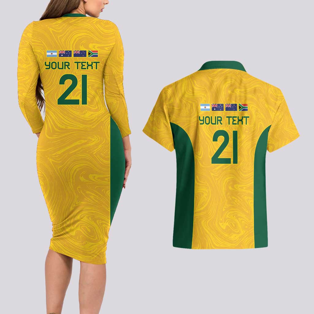 Australia Rugby Custom Couples Matching Long Sleeve Bodycon Dress and Hawaiian Shirt Glory Be To Wallabies Simple Pattern - Aussie Hoodie