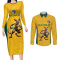 Australia Rugby Custom Couples Matching Long Sleeve Bodycon Dress and Long Sleeve Button Shirt Glory Be To Wallabies Simple Pattern - Aussie Hoodie