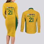 Australia Rugby Custom Couples Matching Long Sleeve Bodycon Dress and Long Sleeve Button Shirt Glory Be To Wallabies Simple Pattern - Aussie Hoodie