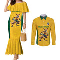 Australia Rugby Custom Couples Matching Mermaid Dress and Long Sleeve Button Shirt Glory Be To Wallabies Simple Pattern - Aussie Hoodie