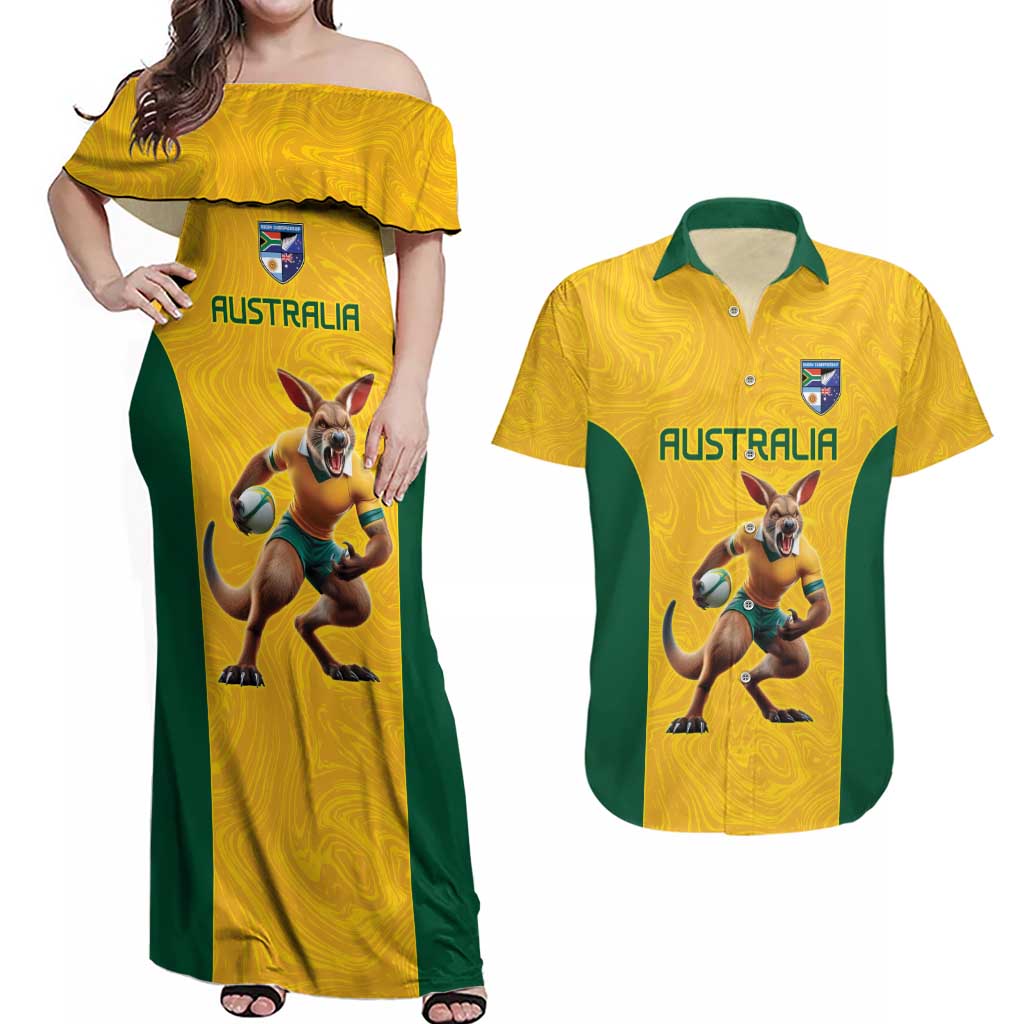 Australia Rugby Custom Couples Matching Off Shoulder Maxi Dress and Hawaiian Shirt Glory Be To Wallabies Simple Pattern - Aussie Hoodie