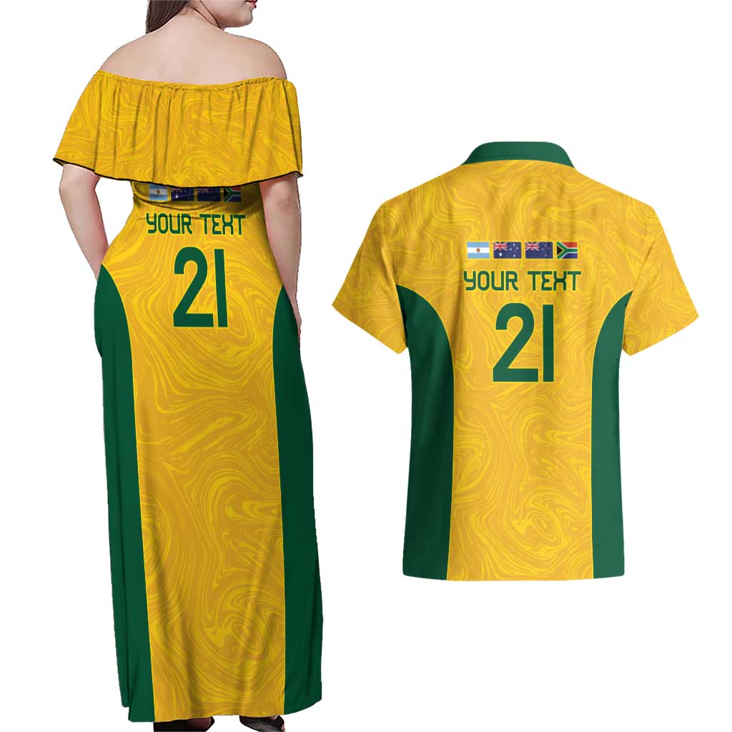 Australia Rugby Custom Couples Matching Off Shoulder Maxi Dress and Hawaiian Shirt Glory Be To Wallabies Simple Pattern - Aussie Hoodie