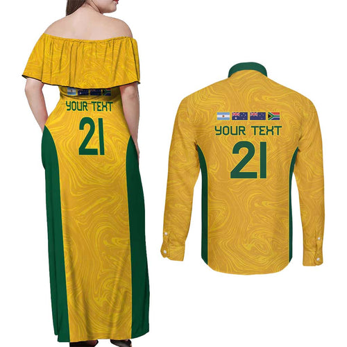 Australia Rugby Custom Couples Matching Off Shoulder Maxi Dress and Long Sleeve Button Shirt Glory Be To Wallabies Simple Pattern - Aussie Hoodie