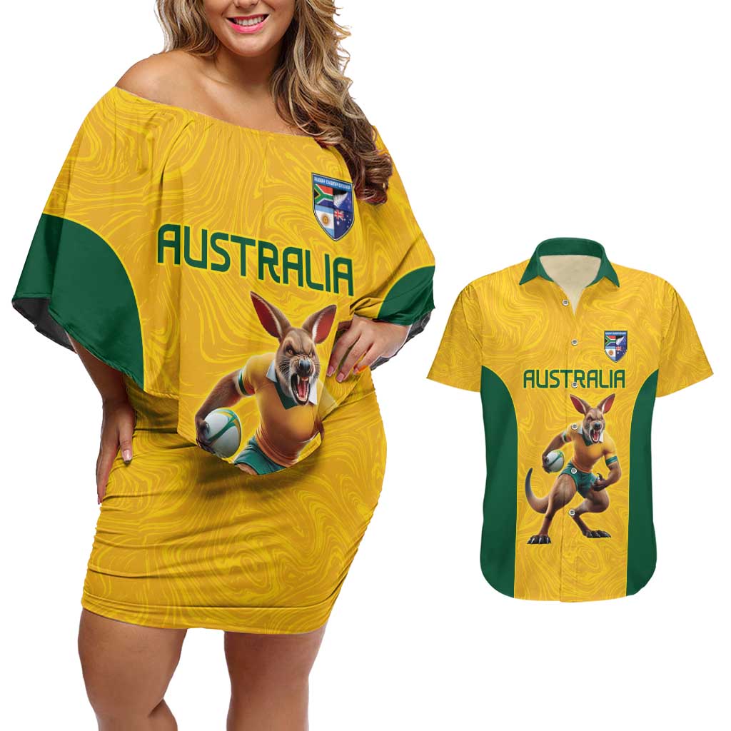 Australia Rugby Custom Couples Matching Off Shoulder Short Dress and Hawaiian Shirt Glory Be To Wallabies Simple Pattern - Aussie Hoodie