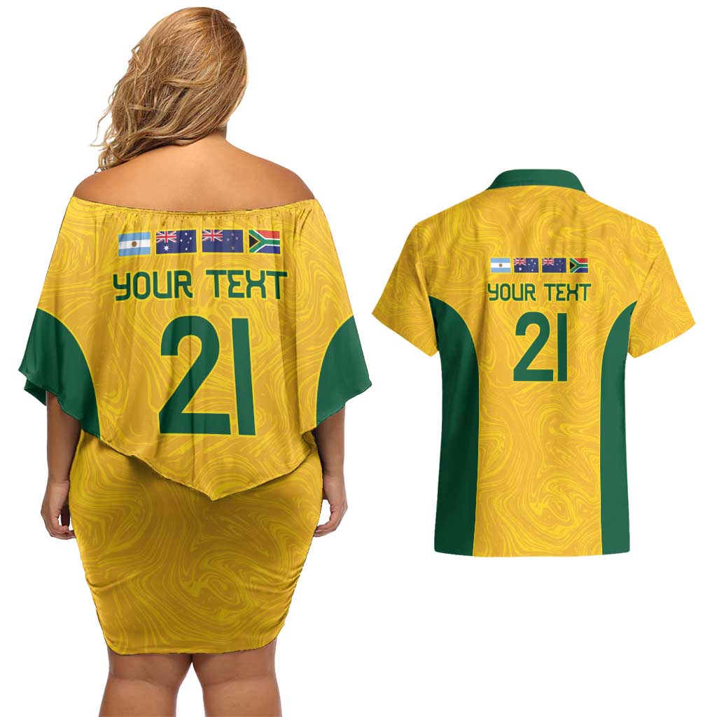 Australia Rugby Custom Couples Matching Off Shoulder Short Dress and Hawaiian Shirt Glory Be To Wallabies Simple Pattern - Aussie Hoodie