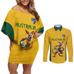 Australia Rugby Custom Couples Matching Off Shoulder Short Dress and Long Sleeve Button Shirt Glory Be To Wallabies Simple Pattern - Aussie Hoodie