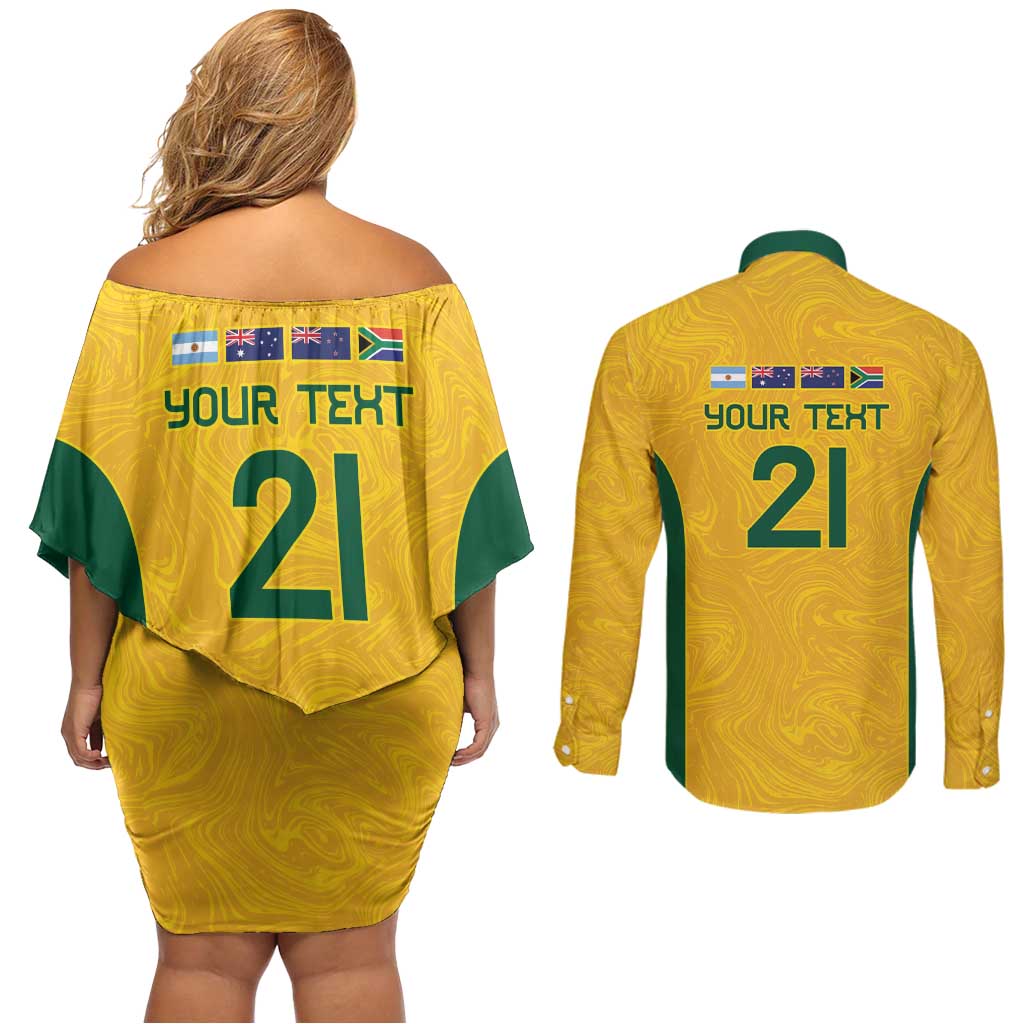 Australia Rugby Custom Couples Matching Off Shoulder Short Dress and Long Sleeve Button Shirt Glory Be To Wallabies Simple Pattern - Aussie Hoodie
