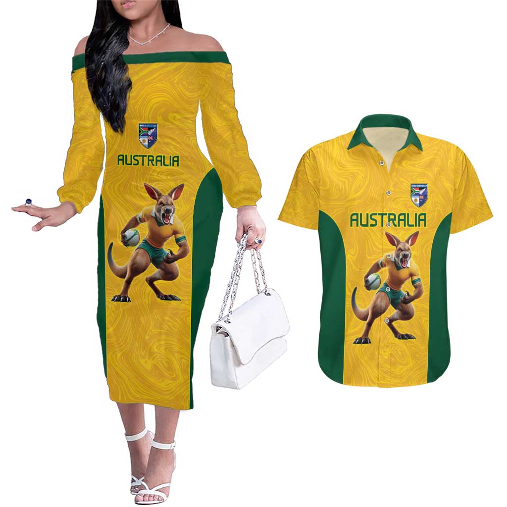 Australia Rugby Custom Couples Matching Off The Shoulder Long Sleeve Dress and Hawaiian Shirt Glory Be To Wallabies Simple Pattern - Aussie Hoodie