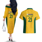 Australia Rugby Custom Couples Matching Off The Shoulder Long Sleeve Dress and Hawaiian Shirt Glory Be To Wallabies Simple Pattern - Aussie Hoodie
