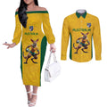 Australia Rugby Custom Couples Matching Off The Shoulder Long Sleeve Dress and Long Sleeve Button Shirt Glory Be To Wallabies Simple Pattern - Aussie Hoodie