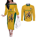 Australia Rugby Custom Couples Matching Off The Shoulder Long Sleeve Dress and Long Sleeve Button Shirt Glory Be To Wallabies Simple Pattern - Aussie Hoodie