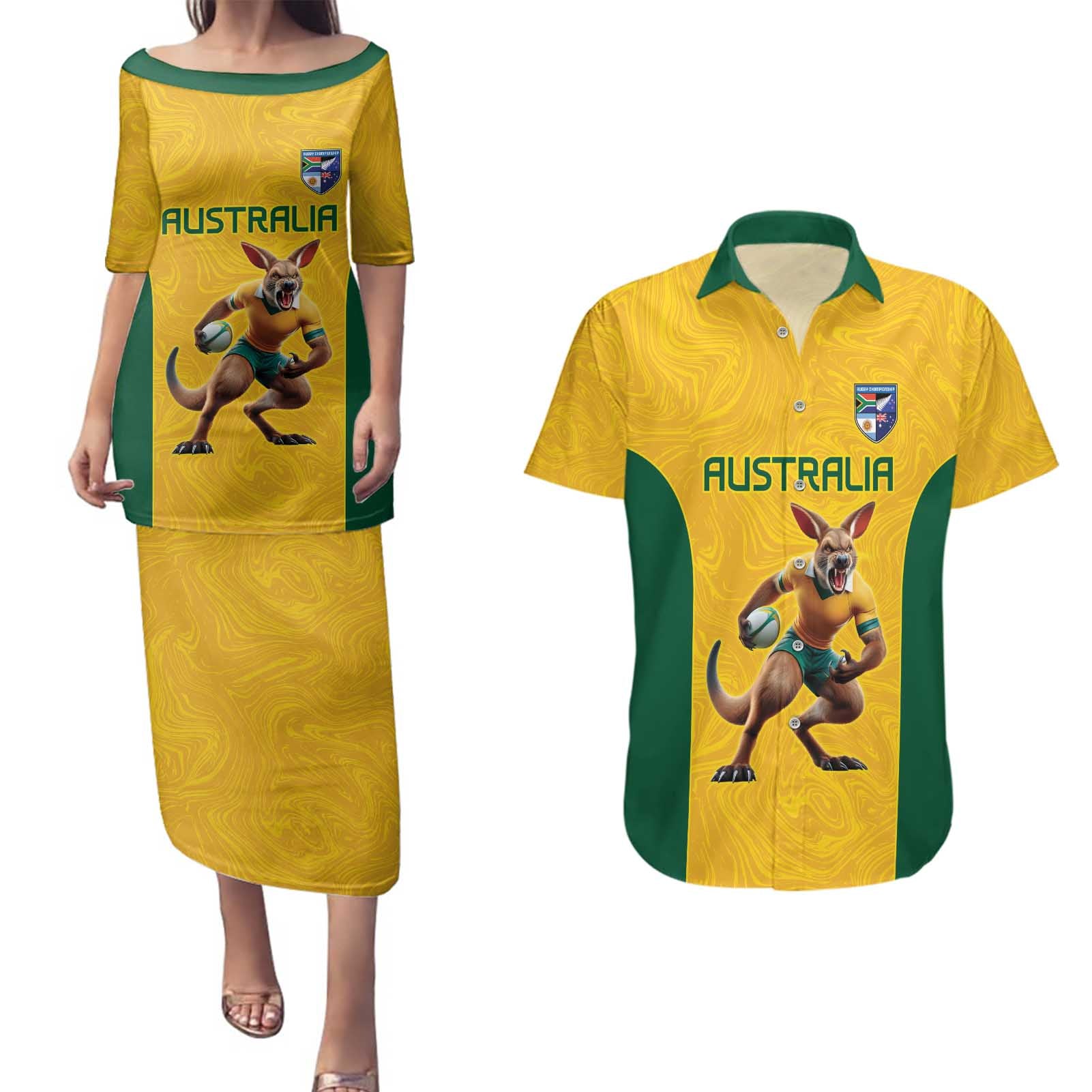 Australia Rugby Custom Couples Matching Puletasi and Hawaiian Shirt Glory Be To Wallabies Simple Pattern - Aussie Hoodie