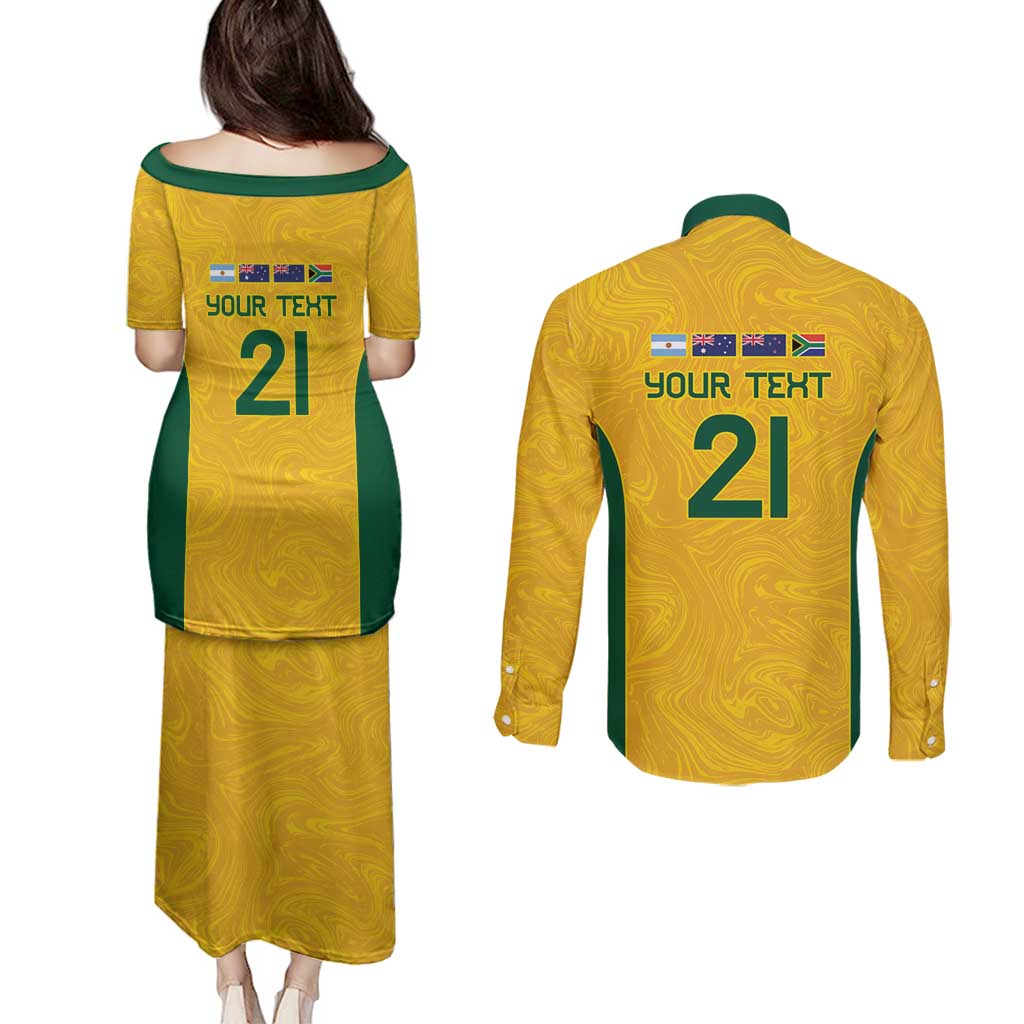 Australia Rugby Custom Couples Matching Puletasi and Long Sleeve Button Shirt Glory Be To Wallabies Simple Pattern - Aussie Hoodie