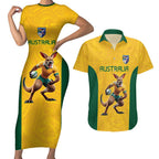 Australia Rugby Custom Couples Matching Short Sleeve Bodycon Dress and Hawaiian Shirt Glory Be To Wallabies Simple Pattern - Aussie Hoodie