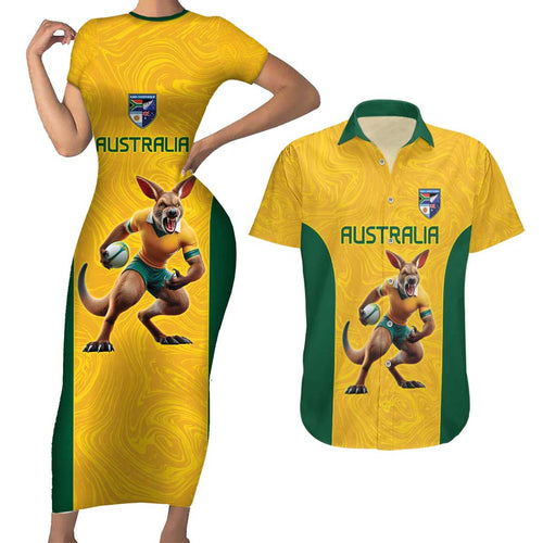Australia Rugby Custom Couples Matching Short Sleeve Bodycon Dress and Hawaiian Shirt Glory Be To Wallabies Simple Pattern - Aussie Hoodie