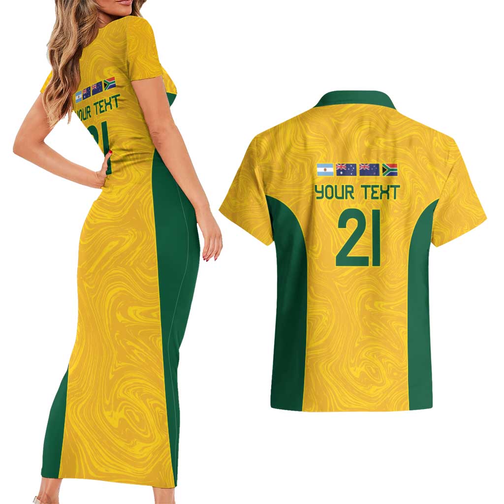 Australia Rugby Custom Couples Matching Short Sleeve Bodycon Dress and Hawaiian Shirt Glory Be To Wallabies Simple Pattern - Aussie Hoodie