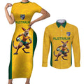 Australia Rugby Custom Couples Matching Short Sleeve Bodycon Dress and Long Sleeve Button Shirt Glory Be To Wallabies Simple Pattern - Aussie Hoodie