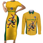 Australia Rugby Custom Couples Matching Short Sleeve Bodycon Dress and Long Sleeve Button Shirt Glory Be To Wallabies Simple Pattern - Aussie Hoodie