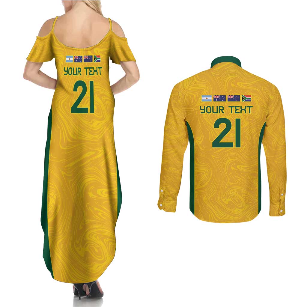 Australia Rugby Custom Couples Matching Summer Maxi Dress and Long Sleeve Button Shirt Glory Be To Wallabies Simple Pattern - Aussie Hoodie