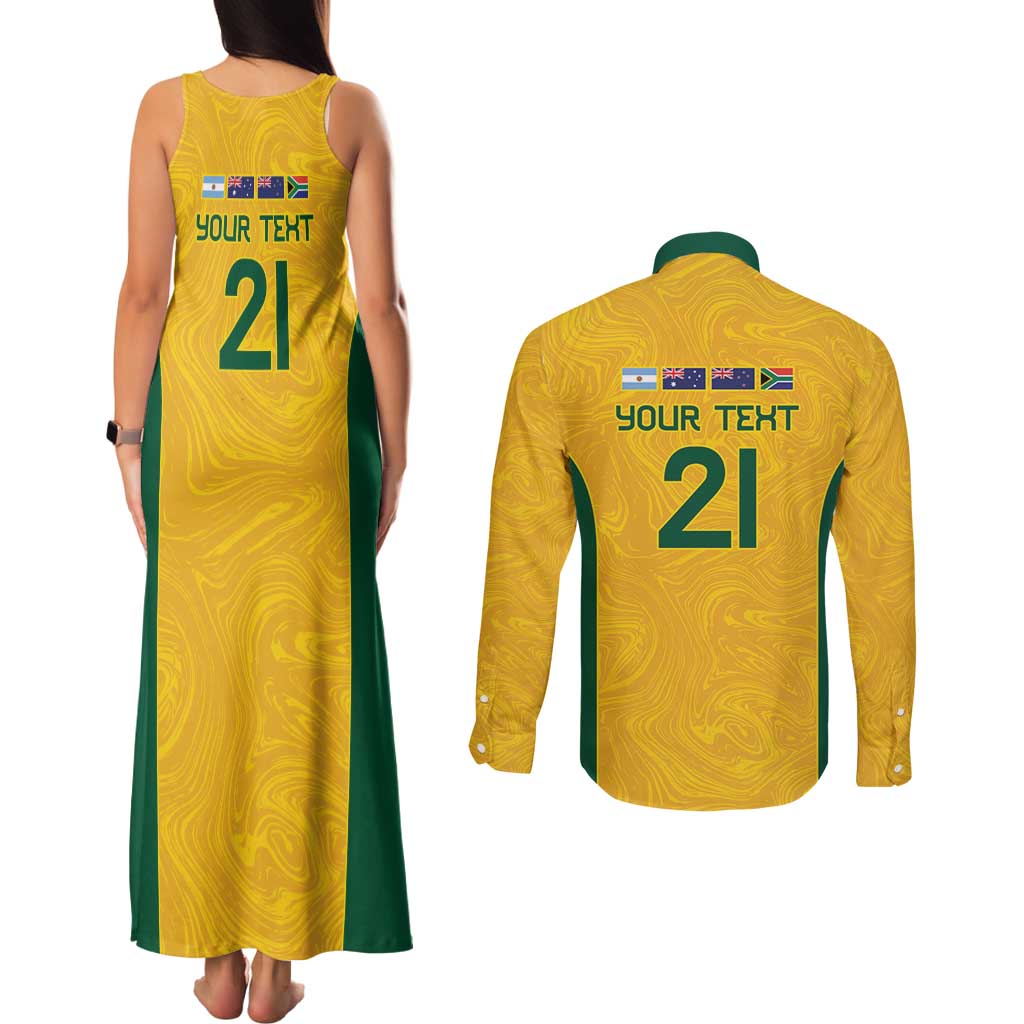 Australia Rugby Custom Couples Matching Tank Maxi Dress and Long Sleeve Button Shirt Glory Be To Wallabies Simple Pattern - Aussie Hoodie