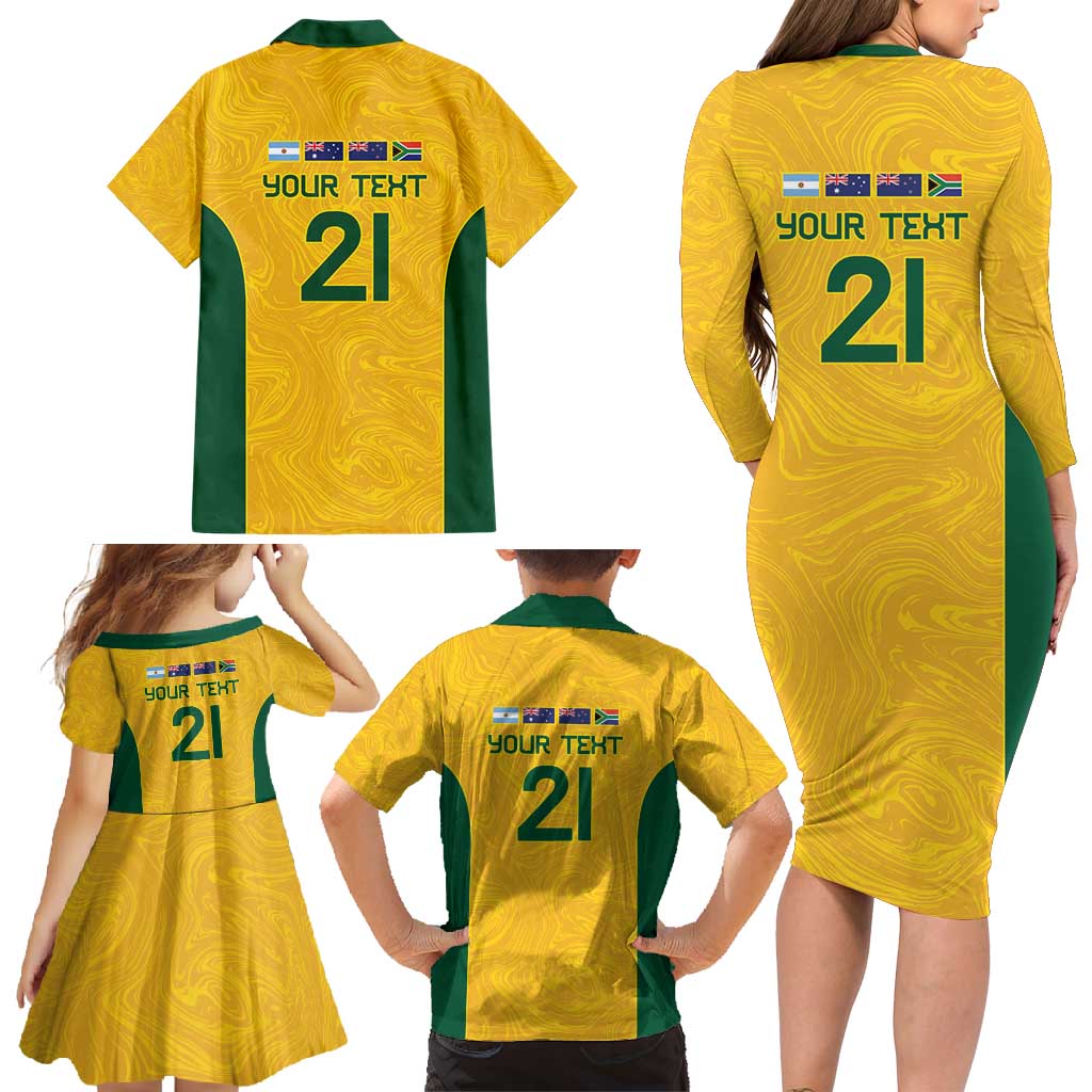 Australia Rugby Custom Family Matching Long Sleeve Bodycon Dress and Hawaiian Shirt Glory Be To Wallabies Simple Pattern - Aussie Hoodie