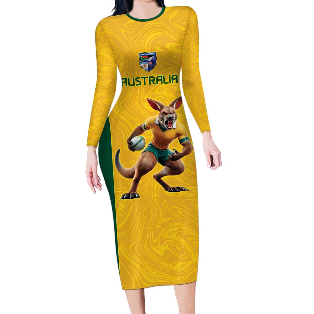 Australia Rugby Custom Family Matching Long Sleeve Bodycon Dress and Hawaiian Shirt Glory Be To Wallabies Simple Pattern - Aussie Hoodie