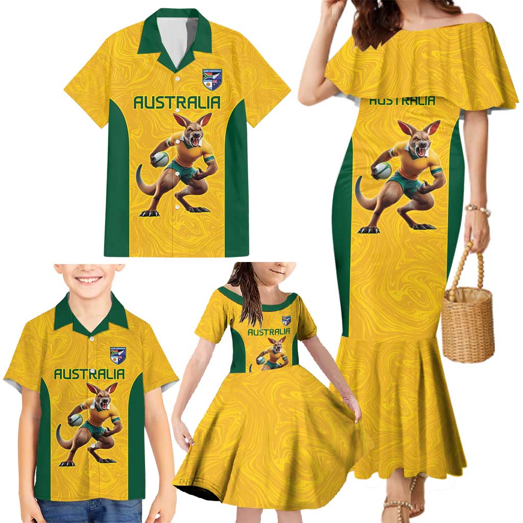 Australia Rugby Custom Family Matching Mermaid Dress and Hawaiian Shirt Glory Be To Wallabies Simple Pattern - Aussie Hoodie