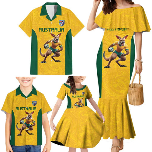 Australia Rugby Custom Family Matching Mermaid Dress and Hawaiian Shirt Glory Be To Wallabies Simple Pattern - Aussie Hoodie