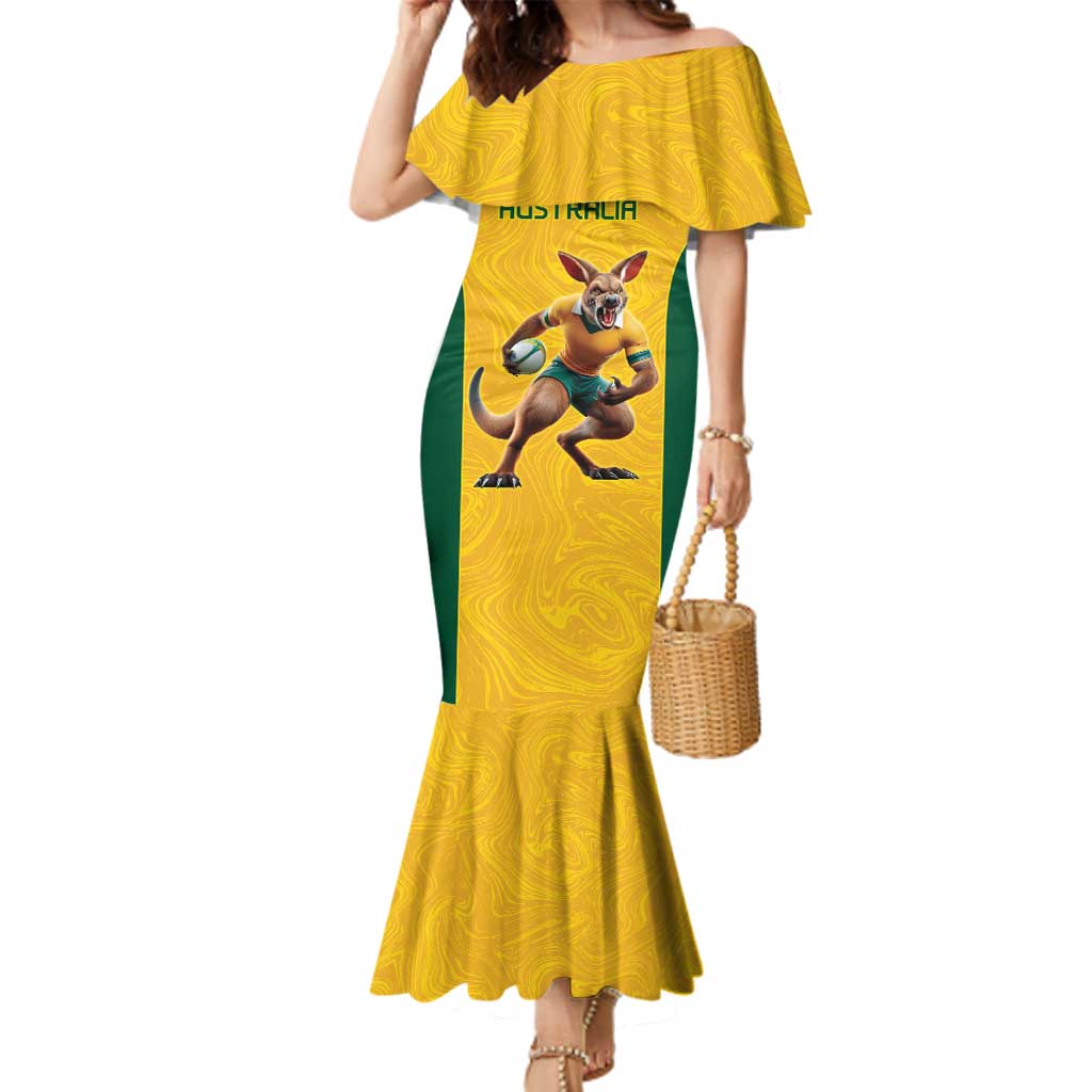 Australia Rugby Custom Family Matching Mermaid Dress and Hawaiian Shirt Glory Be To Wallabies Simple Pattern - Aussie Hoodie