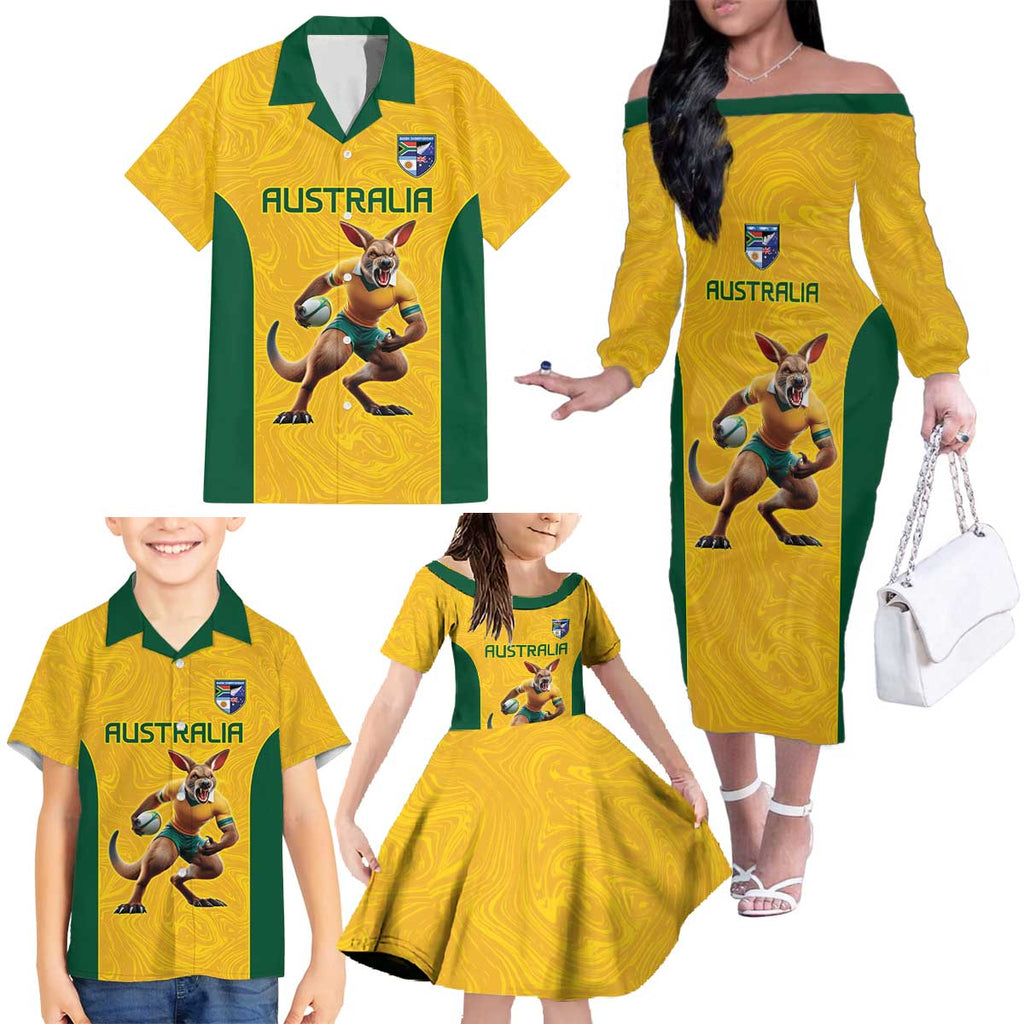Australia Rugby Custom Family Matching Off The Shoulder Long Sleeve Dress and Hawaiian Shirt Glory Be To Wallabies Simple Pattern - Aussie Hoodie