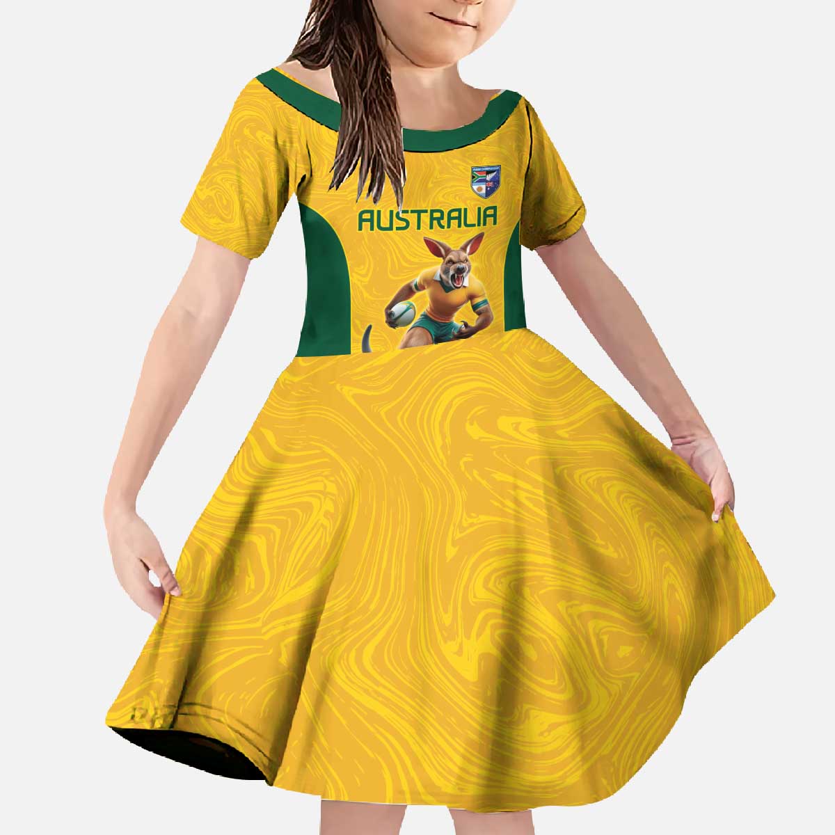 Australia Rugby Custom Family Matching Off The Shoulder Long Sleeve Dress and Hawaiian Shirt Glory Be To Wallabies Simple Pattern - Aussie Hoodie