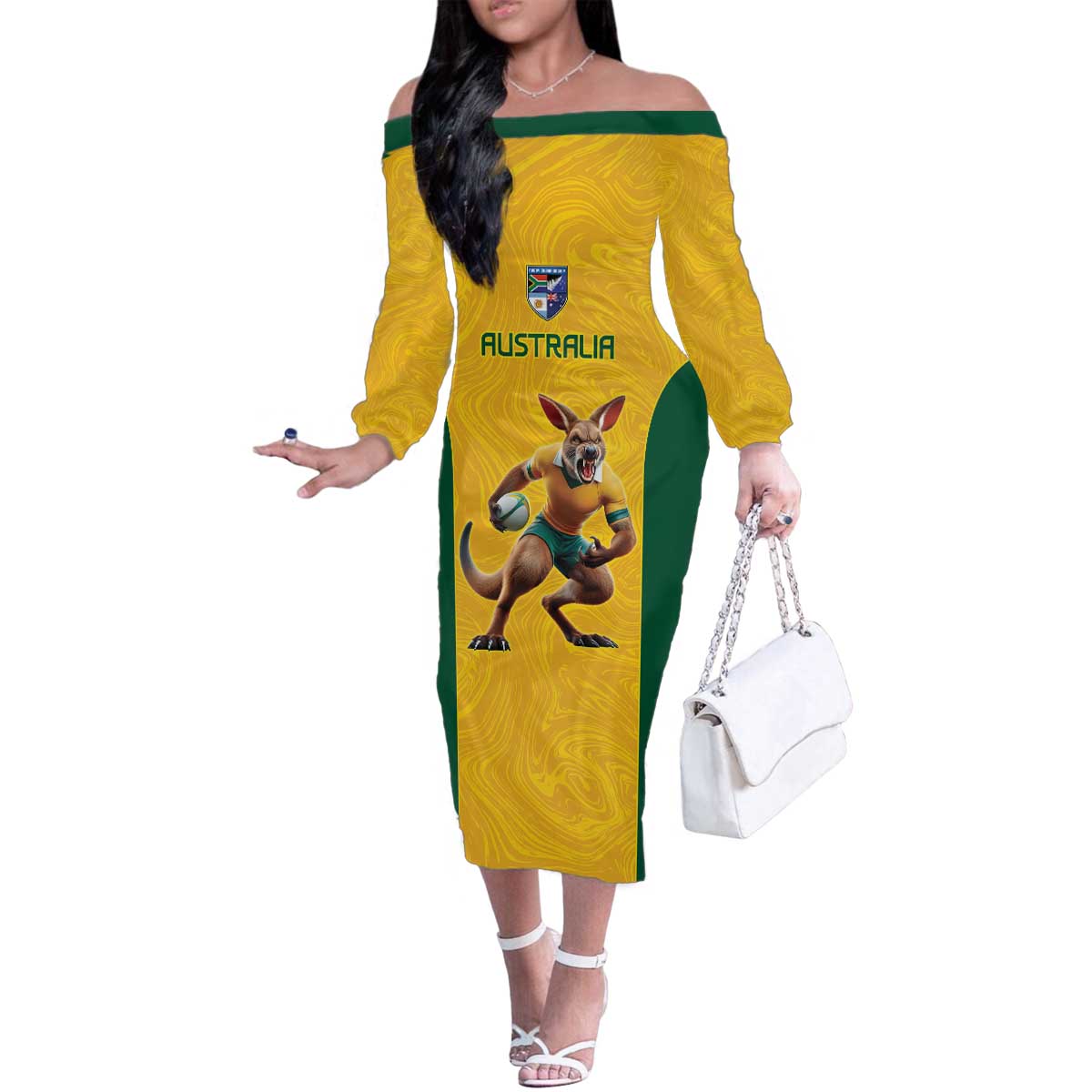 Australia Rugby Custom Family Matching Off The Shoulder Long Sleeve Dress and Hawaiian Shirt Glory Be To Wallabies Simple Pattern - Aussie Hoodie